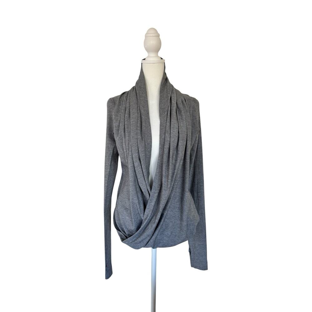 Lululemon Shirt Womens Small Gray Stripe Long Sleeve Wrap Front Lightweight